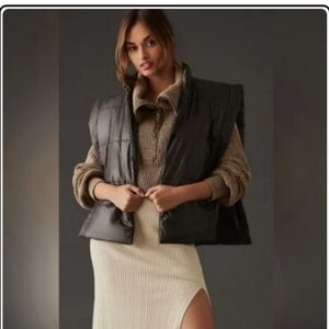 Pilcro By Anthropologie Black Tie Side Packable Puffer Vest One Size Black